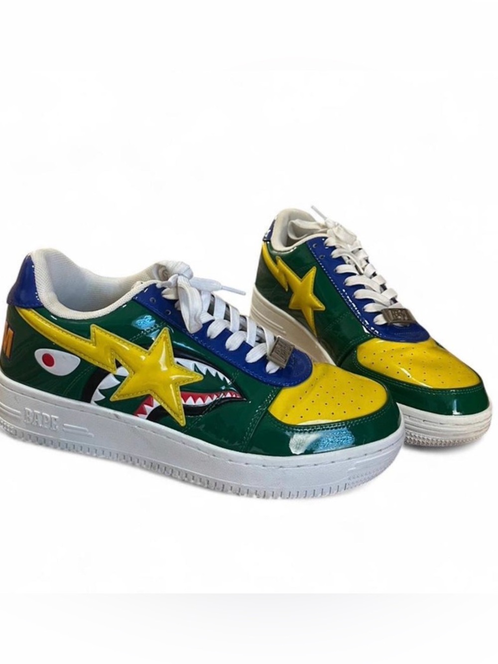 Bape Green, Yellow & Blue Shark Star Low-Top Sneakers